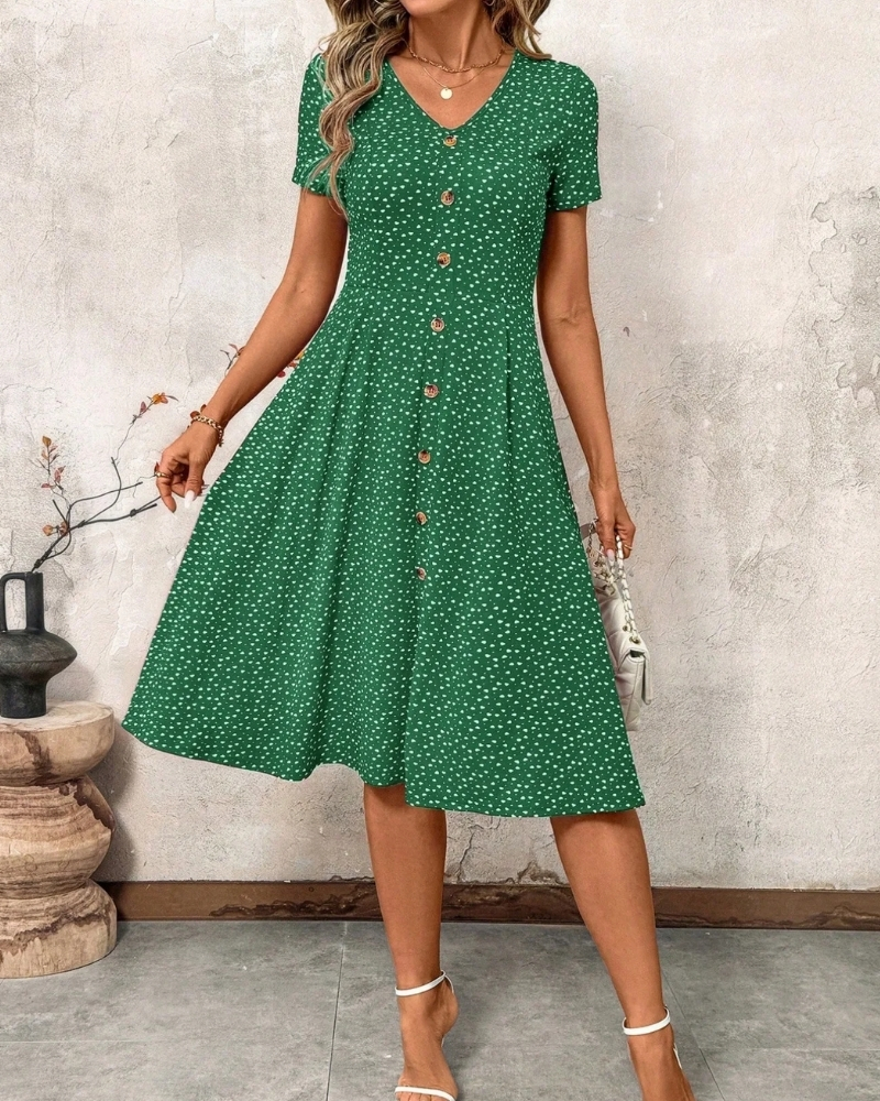 Robe midi à pois à manches courtes