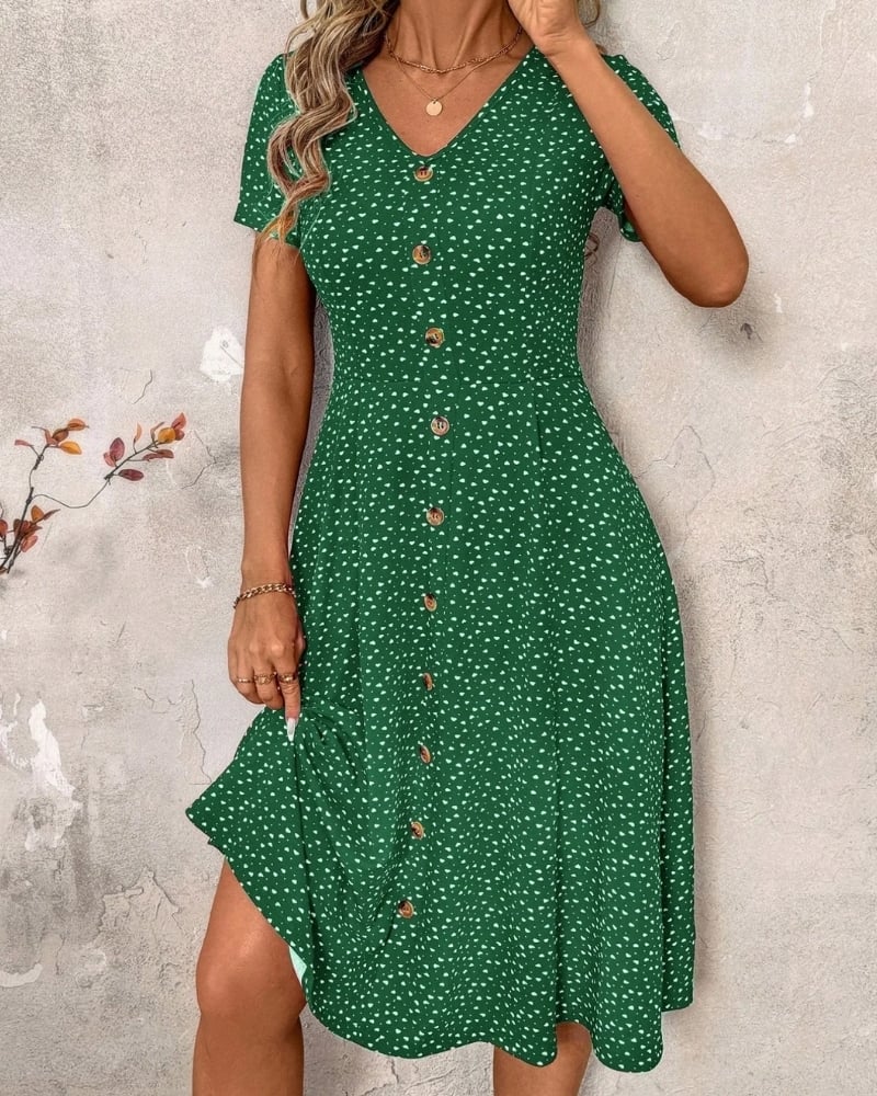 Robe midi à pois à manches courtes