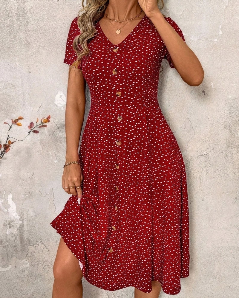 Robe midi à pois à manches courtes