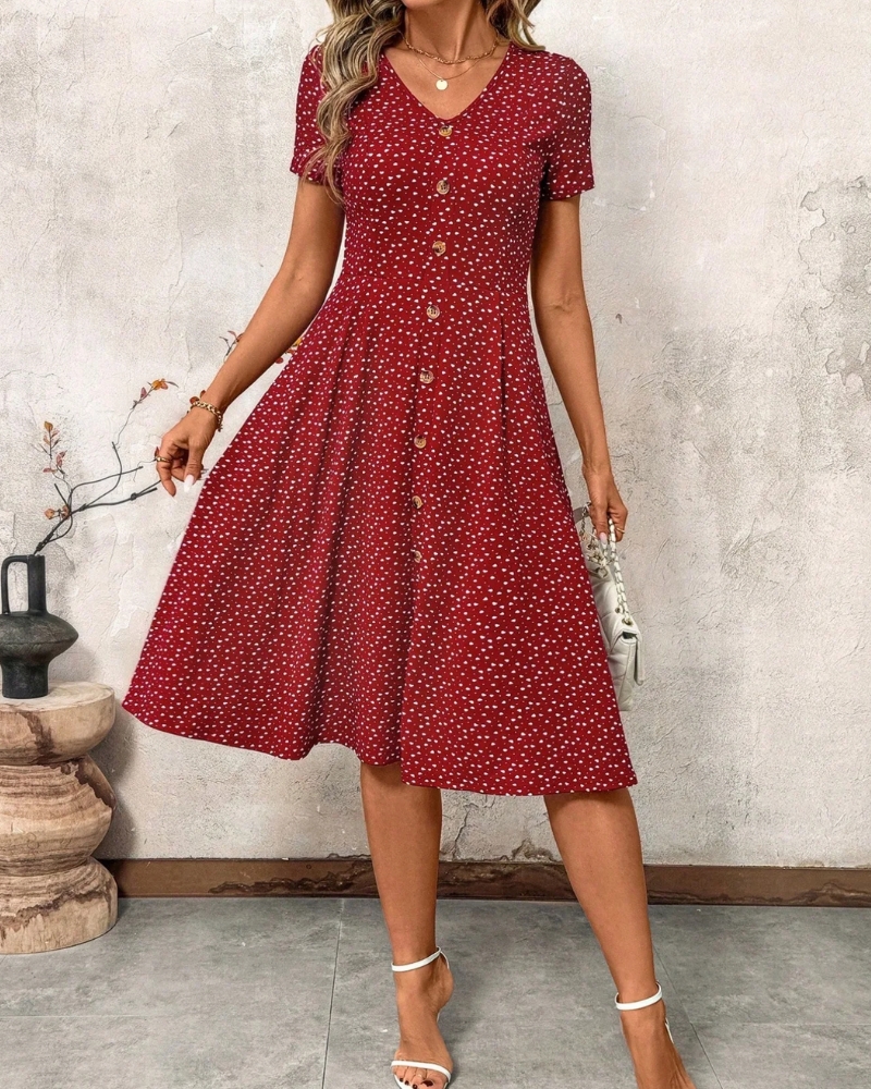 Robe midi à pois à manches courtes