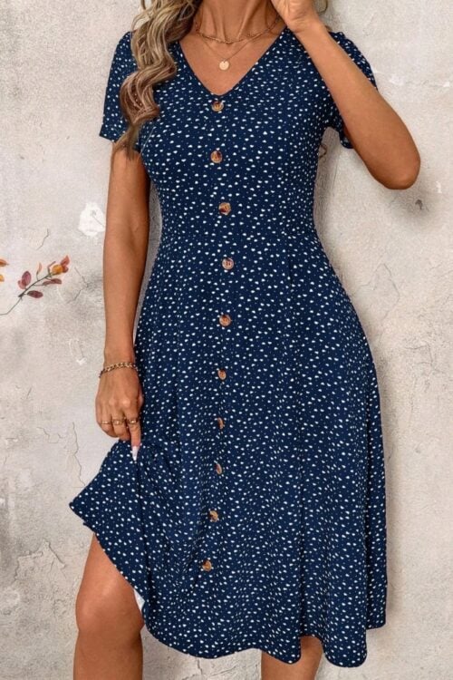 Robe midi à pois à manches courtes