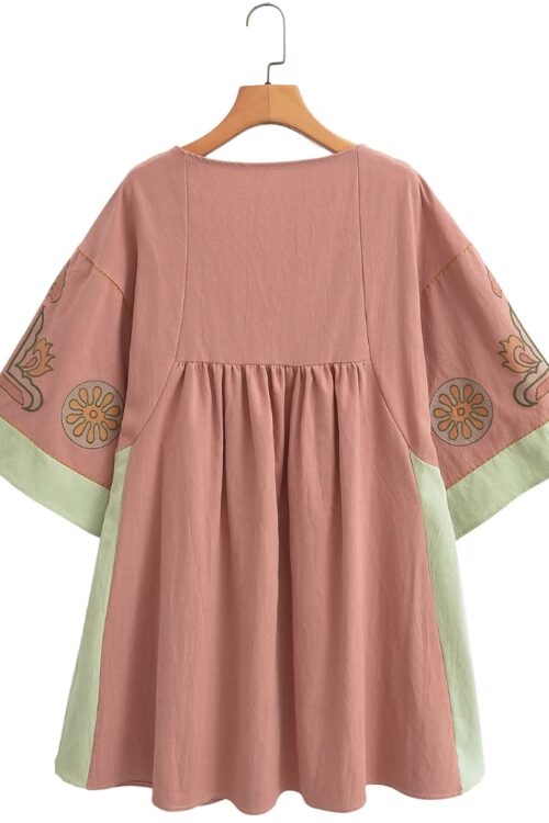 Robe mini lin et coton broderie florale boho été