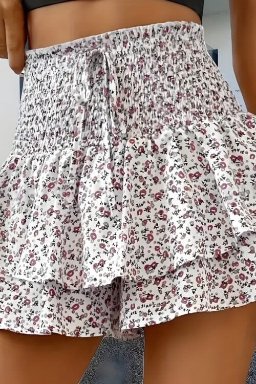 Jupe courte volants imprimé floral bohème
