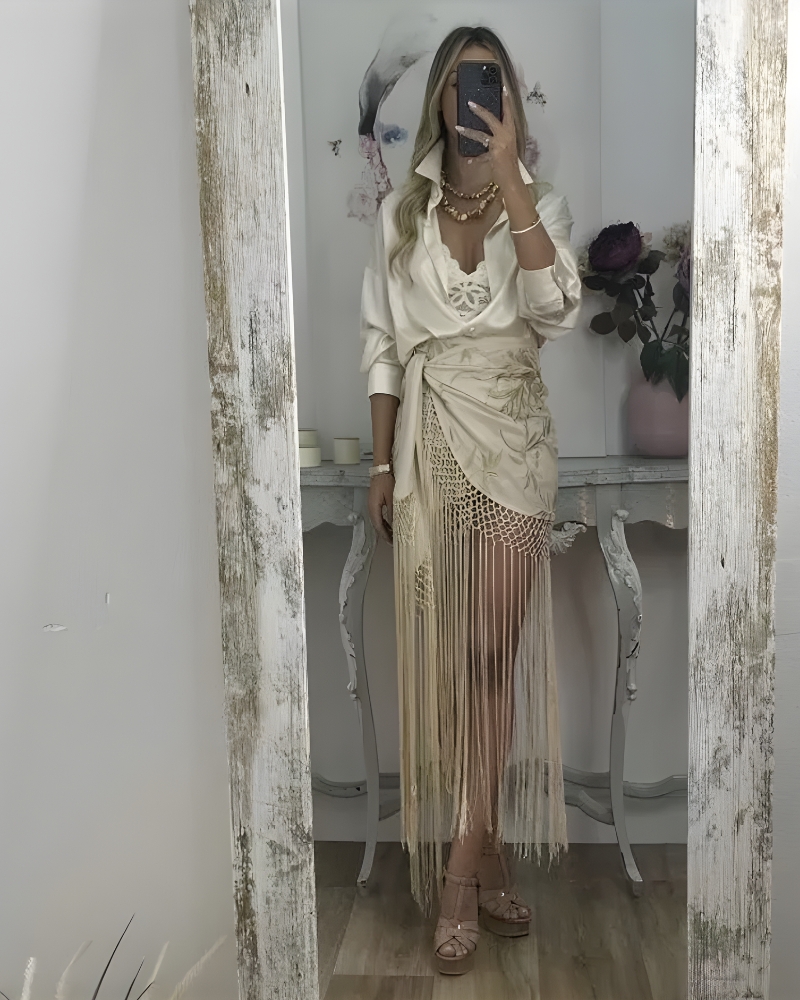 Jupe longue bohème chic brodé été