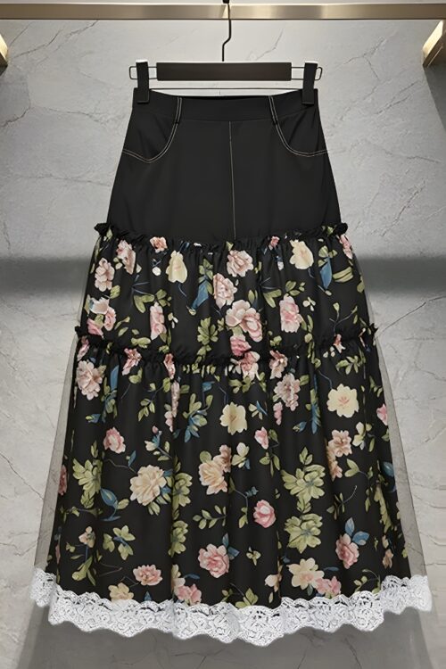 Jupe longue bohème florale fluide élégante