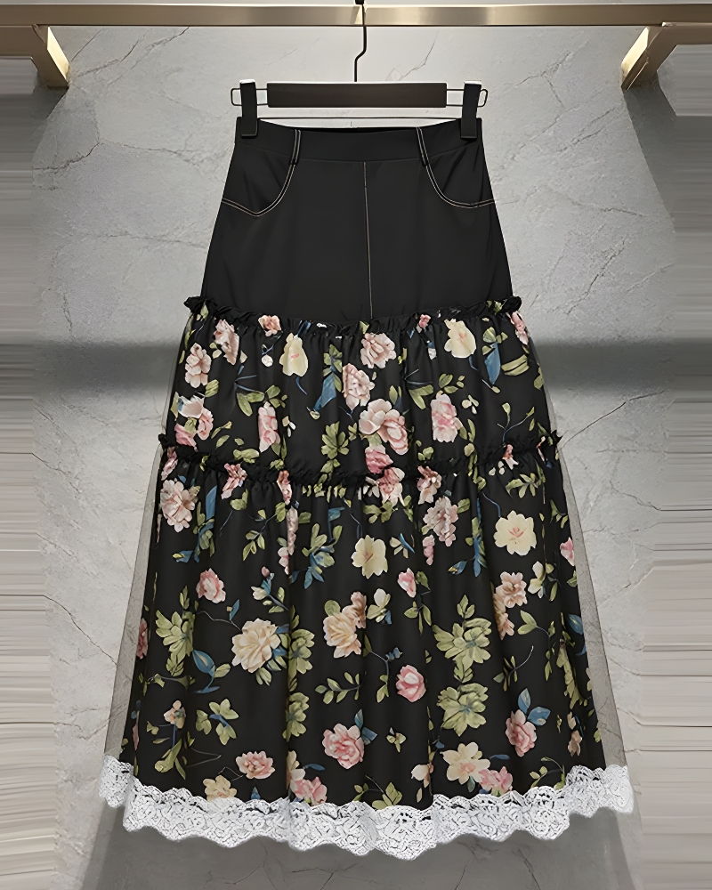 Jupe longue bohème florale fluide élégante