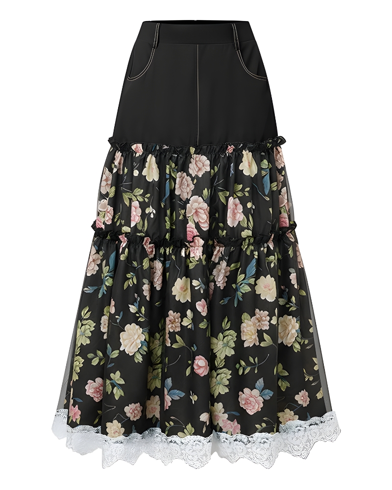 Jupe longue bohème florale fluide élégante