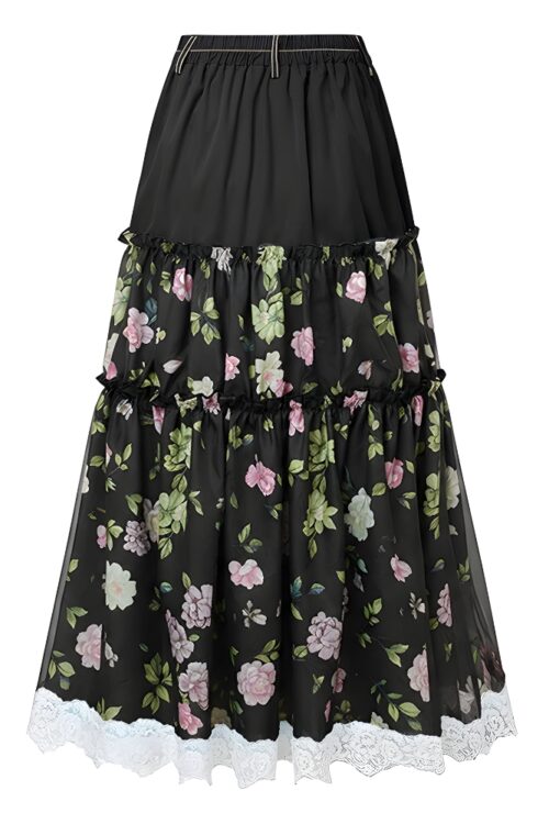 Jupe longue bohème florale fluide élégante