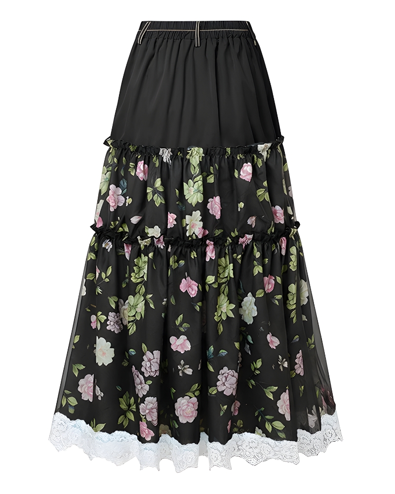 Jupe longue bohème florale fluide élégante