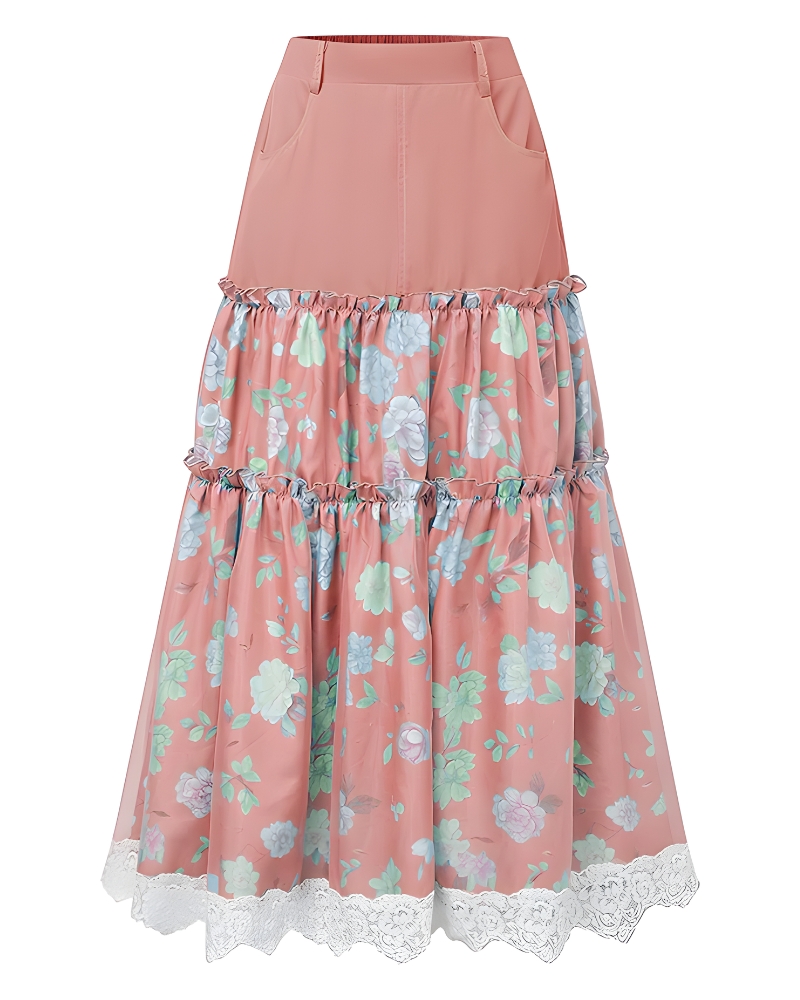 Jupe longue bohème florale fluide élégante