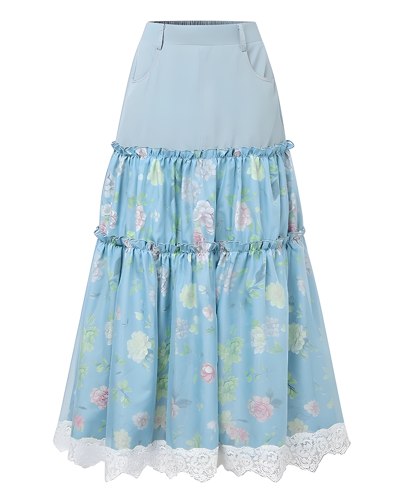 Jupe longue bohème florale fluide élégante