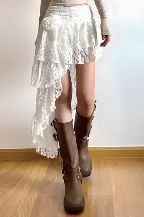 Jupe longue dentelle asymétrique bohème vintage