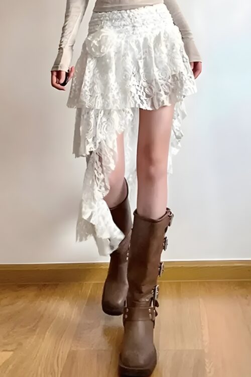 Jupe longue dentelle asymétrique bohème vintage