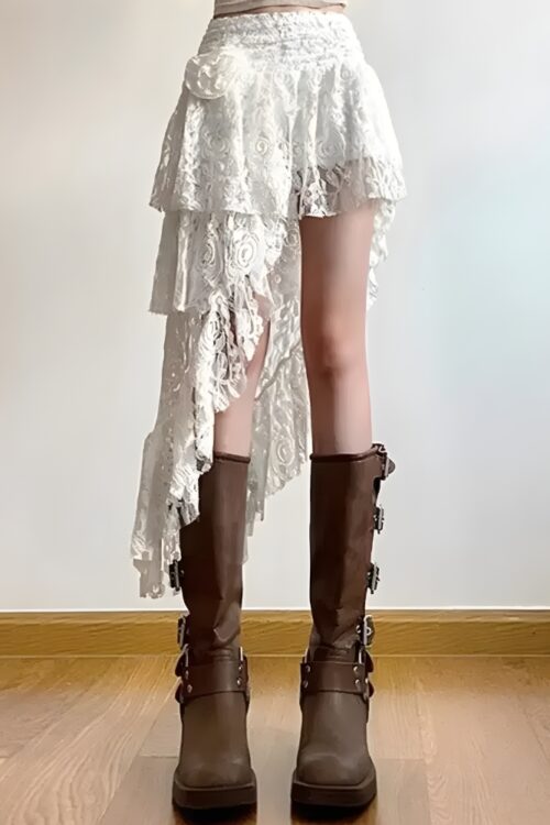 Jupe longue dentelle asymétrique bohème vintage