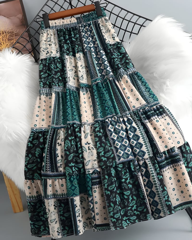 Jupe longue ethnique bohème taille élastique