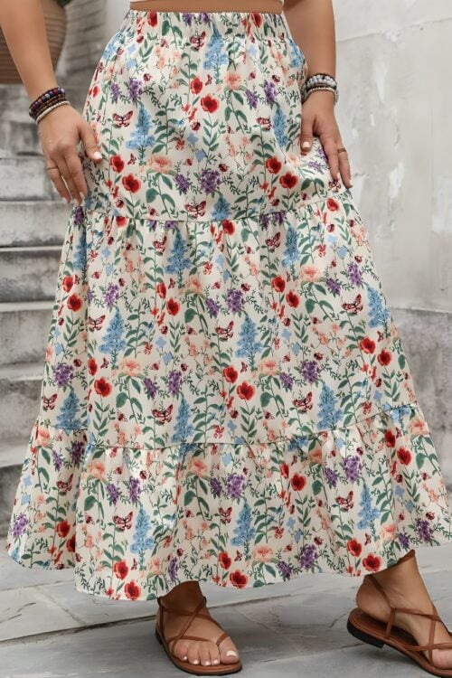 Jupe longue fleuri multicolore