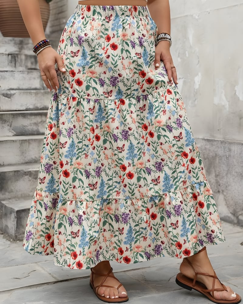 Jupe longue fleuri multicolore