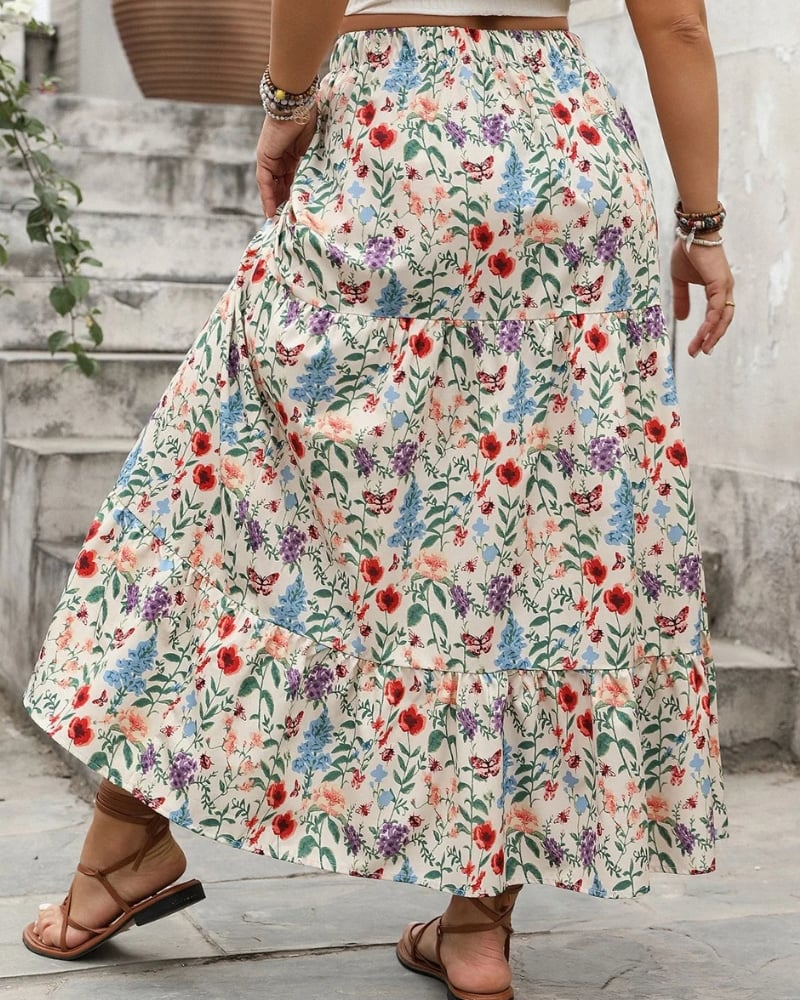 Jupe longue fleuri multicolore
