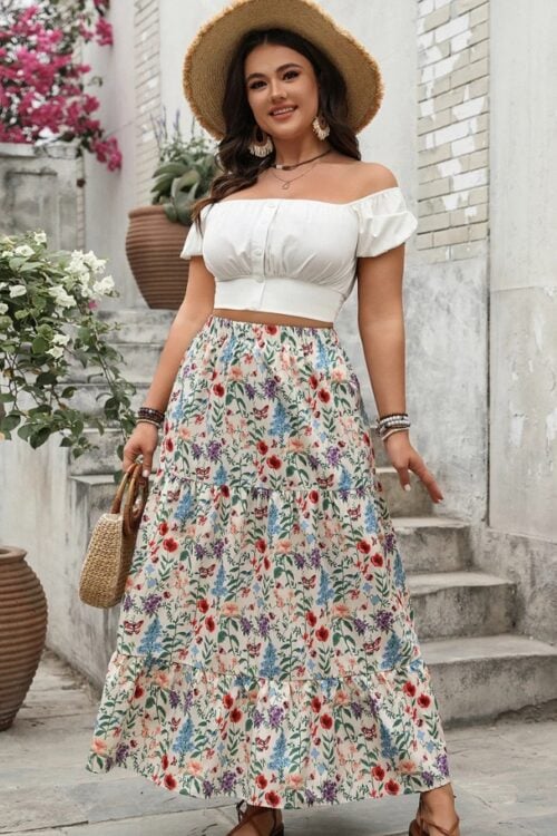 Jupe longue fleuri multicolore