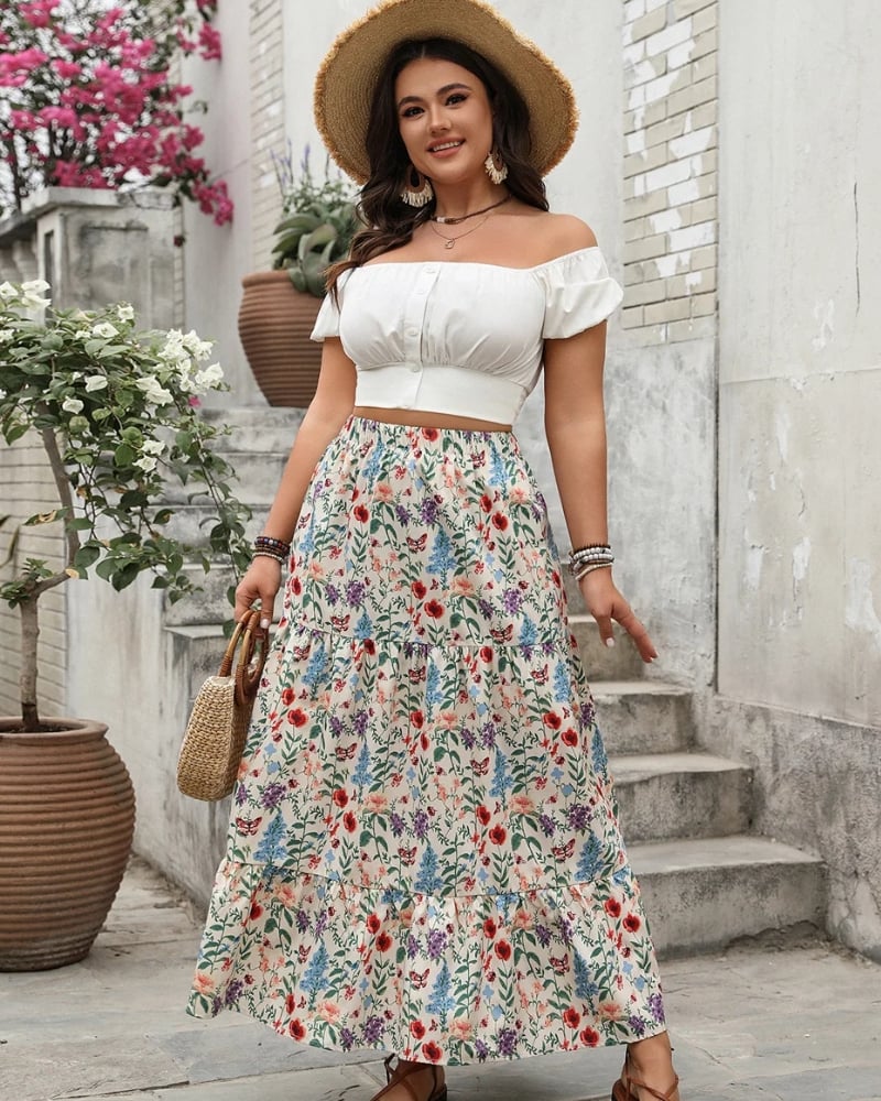 Jupe longue fleuri multicolore