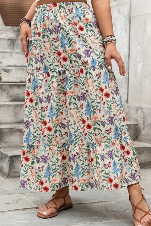 Jupe longue fleuri multicolore