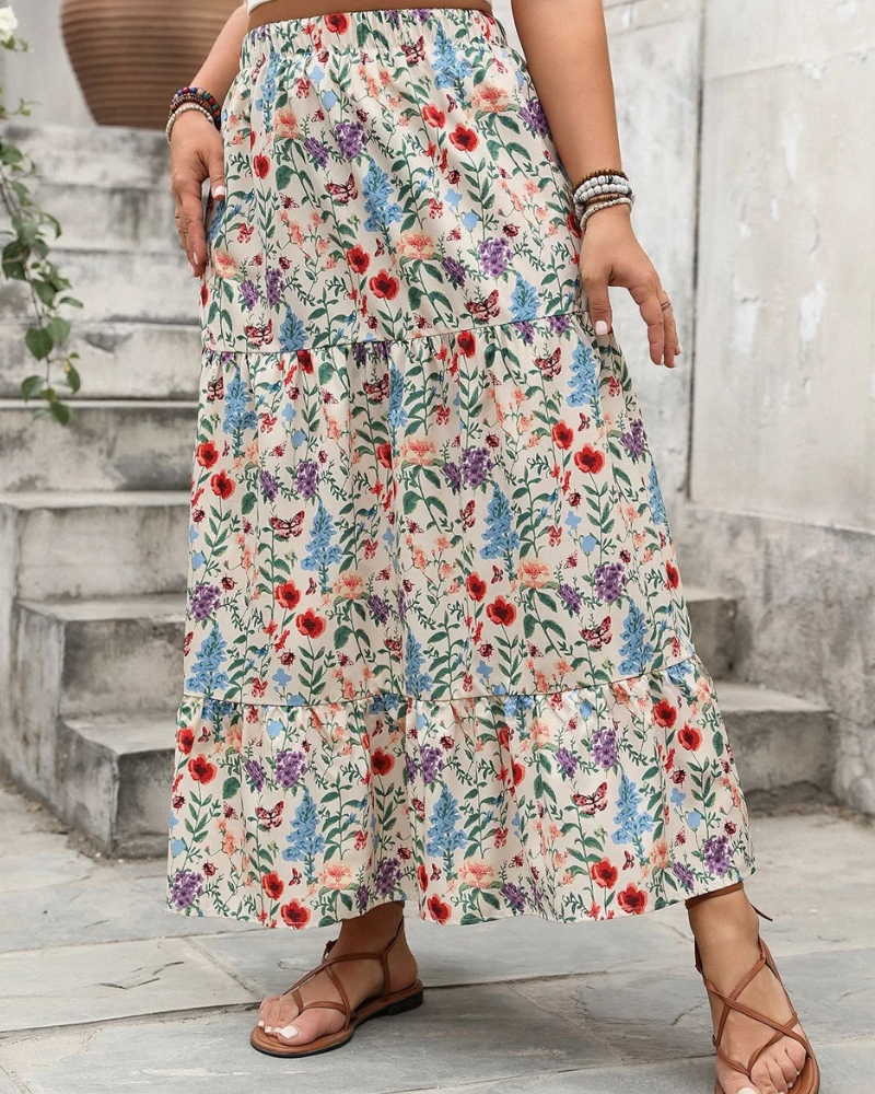 Jupe longue fleuri multicolore