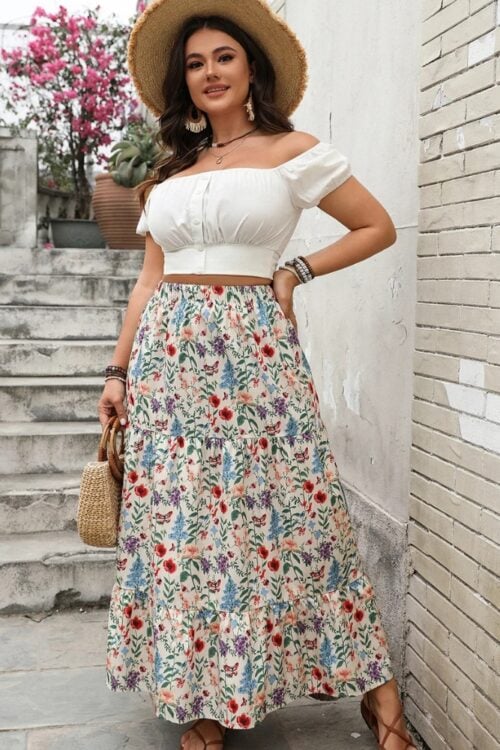 Jupe longue fleuri multicolore