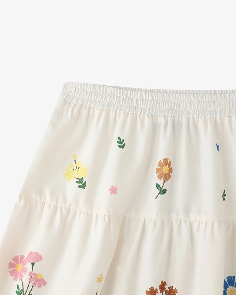 Jupe longue plissée imprimé fleuri taille élastique
