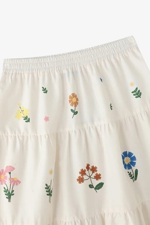 Jupe longue plissée imprimé fleuri taille élastique
