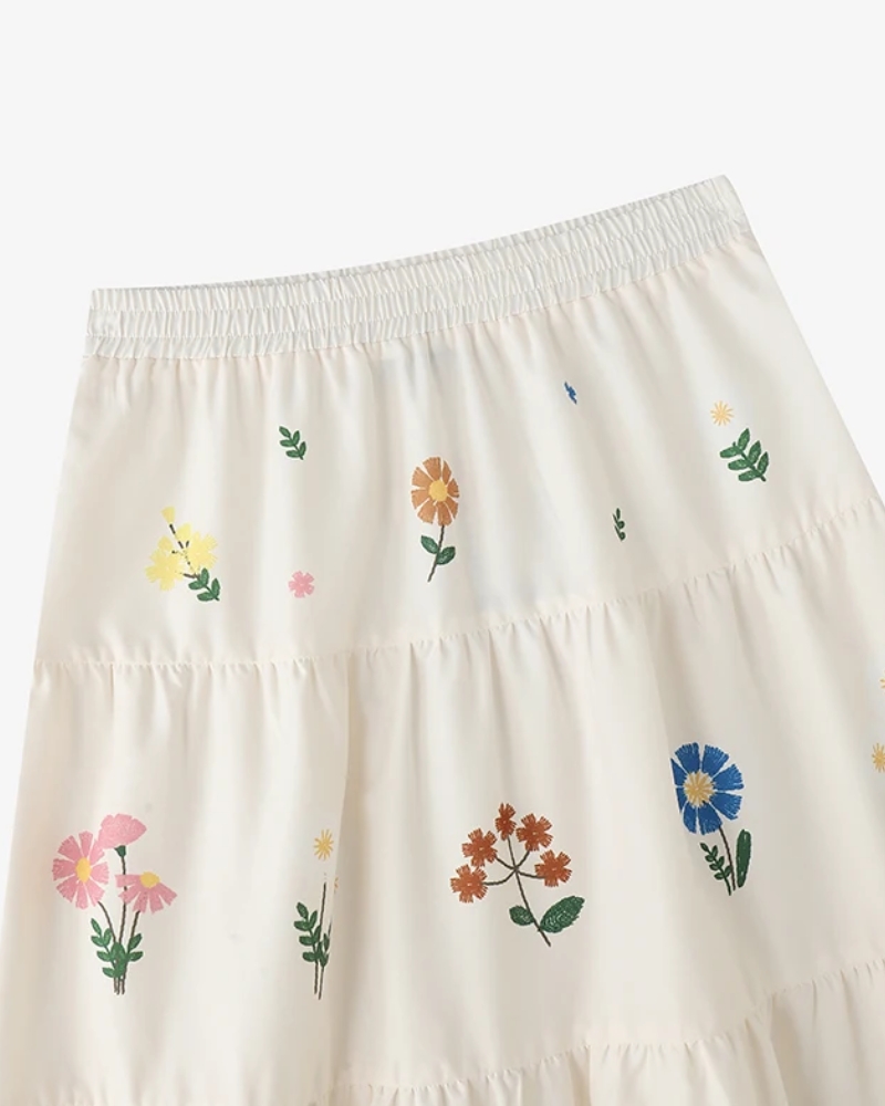 Jupe longue plissée imprimé fleuri taille élastique
