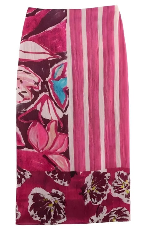 Jupe longue satin rayures imprimé floral