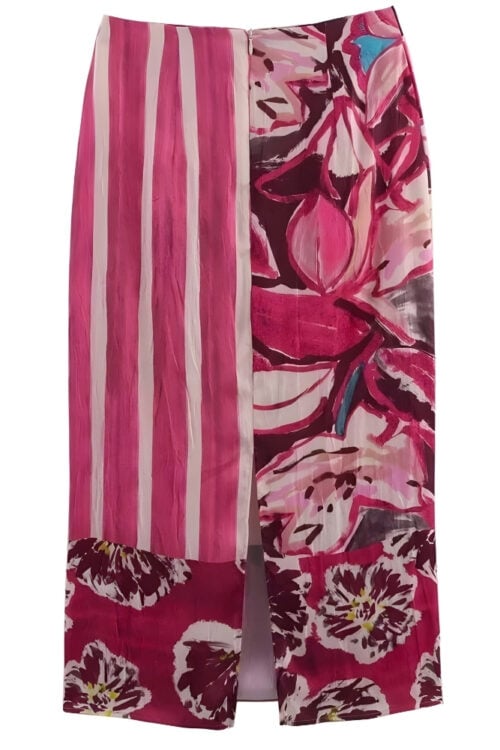 Jupe longue satin rayures imprimé floral
