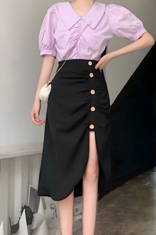 Jupe mi-longue bohème taille haute