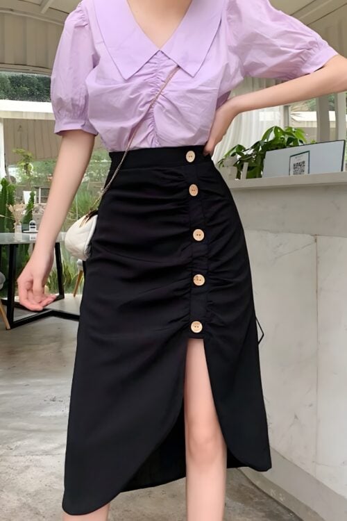 Jupe mi-longue bohème taille haute