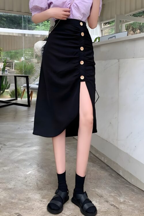 Jupe mi-longue bohème taille haute