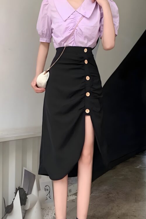 Jupe mi-longue bohème taille haute