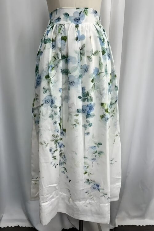 Jupe mi-longue lin floral bohème été