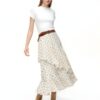 Jupe midi volants asymétrique pois bohème