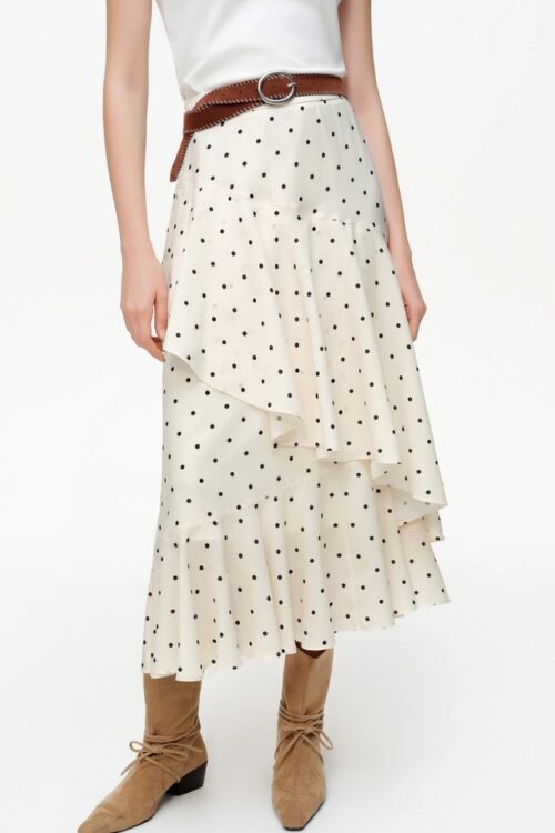 Jupe midi volants asymétrique pois bohème