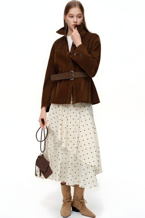 Jupe midi volants asymétrique pois bohème