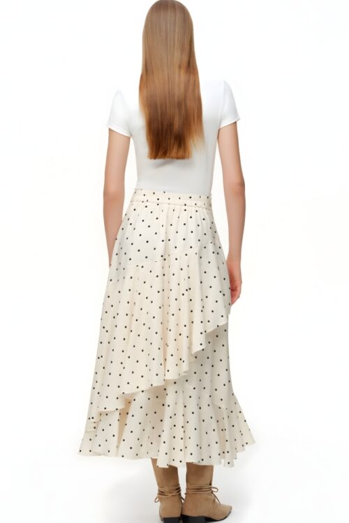 Jupe midi volants asymétrique pois bohème
