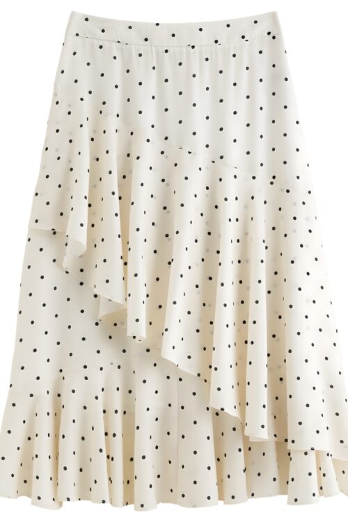 Jupe midi volants asymétrique pois bohème