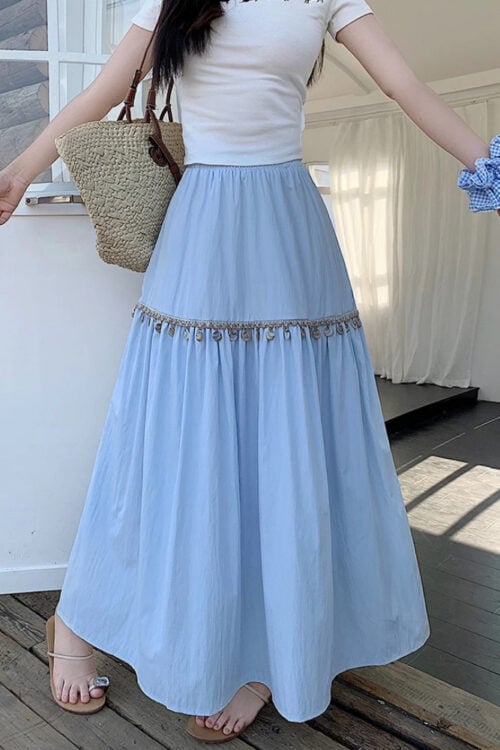 Jupe plissée bohème taille haute coréenne