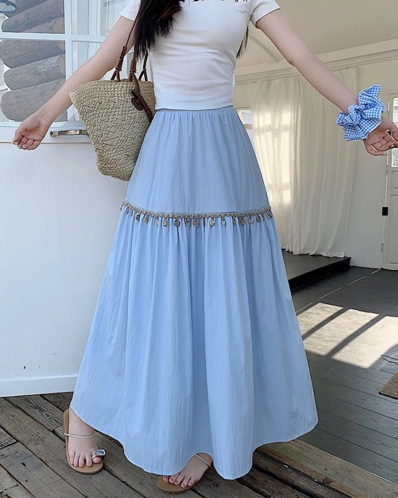 Jupe plissée bohème taille haute coréenne