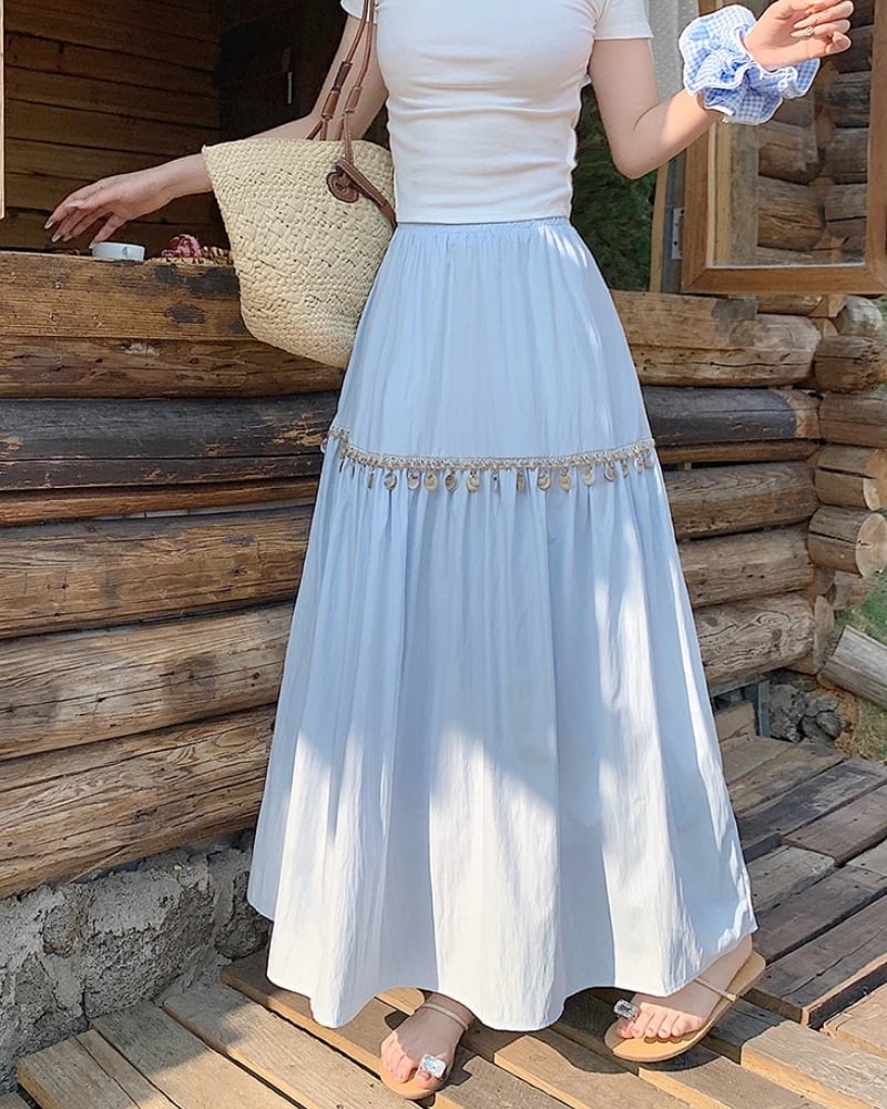 Jupe plissée bohème taille haute coréenne