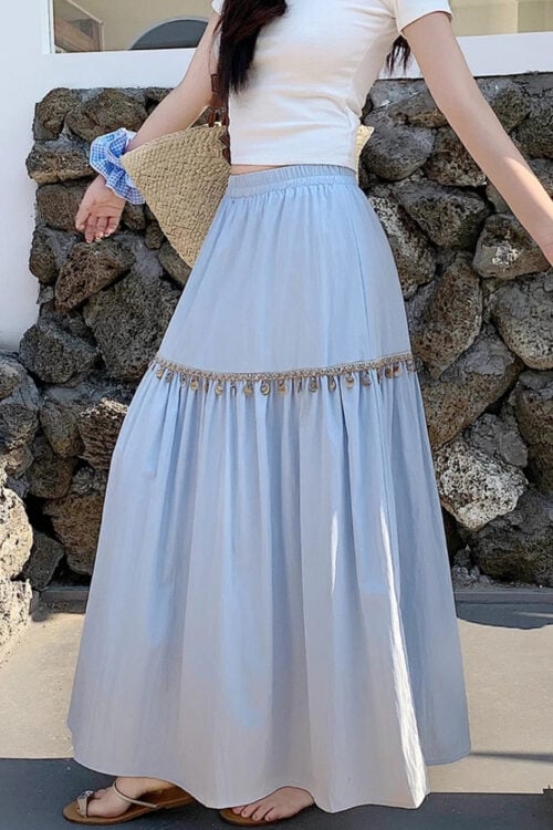 Jupe plissée bohème taille haute coréenne