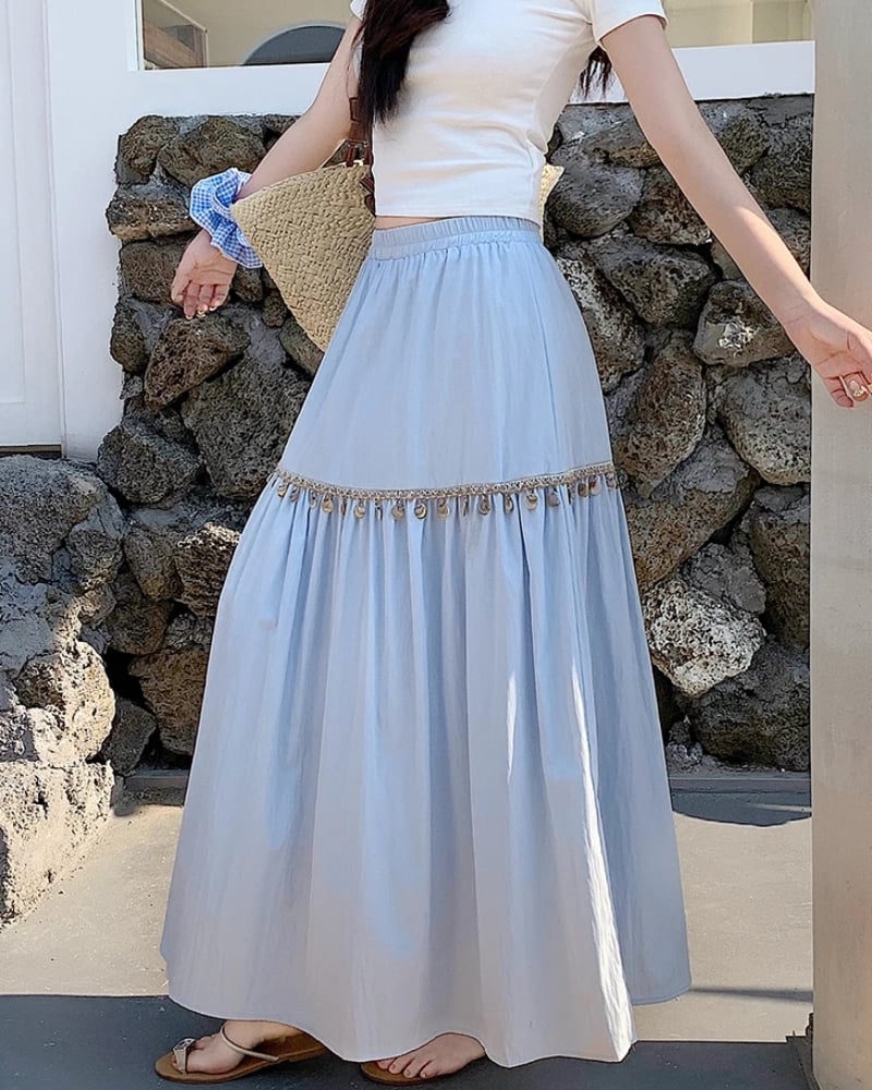 Jupe plissée bohème taille haute coréenne