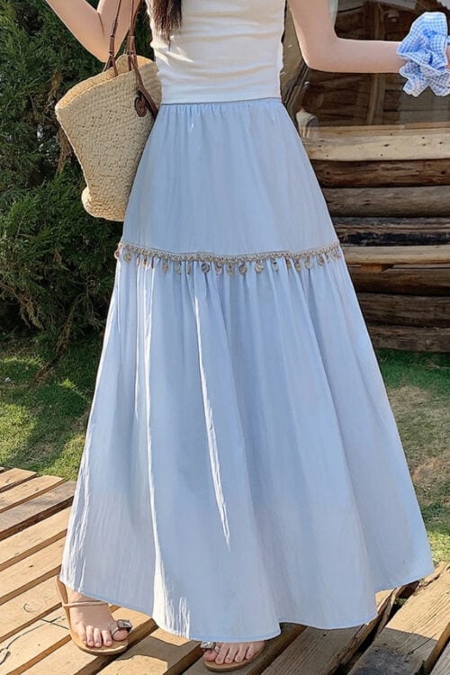Jupe plissée bohème taille haute coréenne