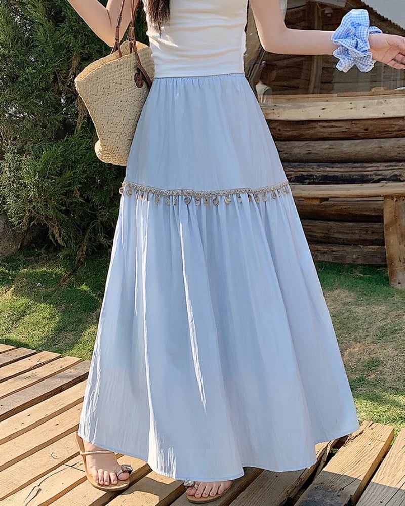 Jupe plissée bohème taille haute coréenne