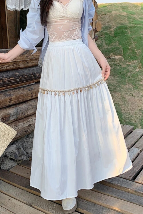 Jupe plissée bohème taille haute coréenne